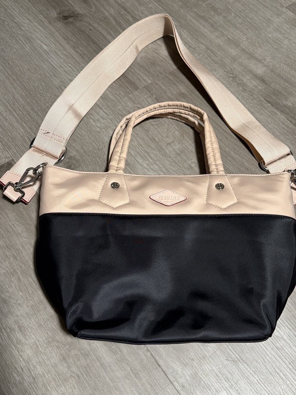 MZ Wallace Black and beige Soho XS Nylon Tote with Adjustable Strap